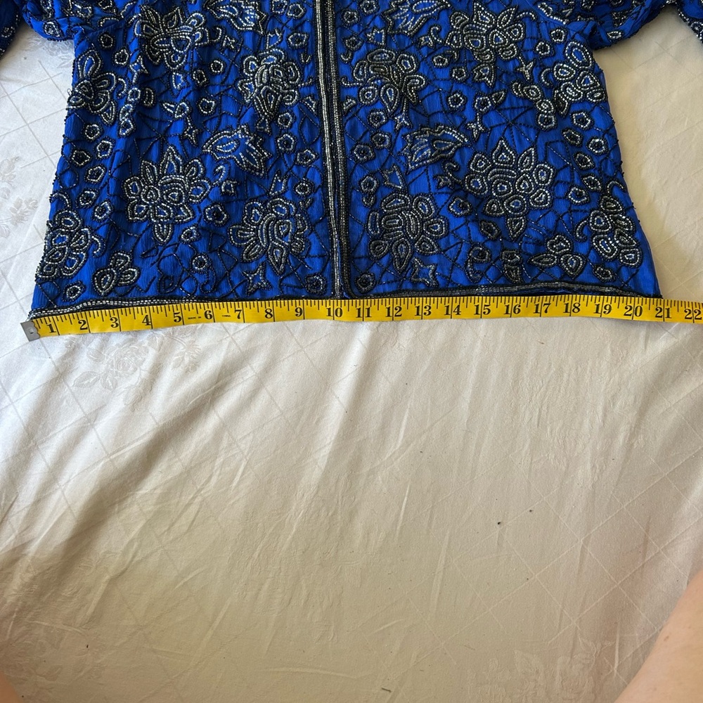 NWT Vintage 1980s Pappell Boutique blue beaded jacket size L. Cabbage Rose theme - Picture 15 of 16